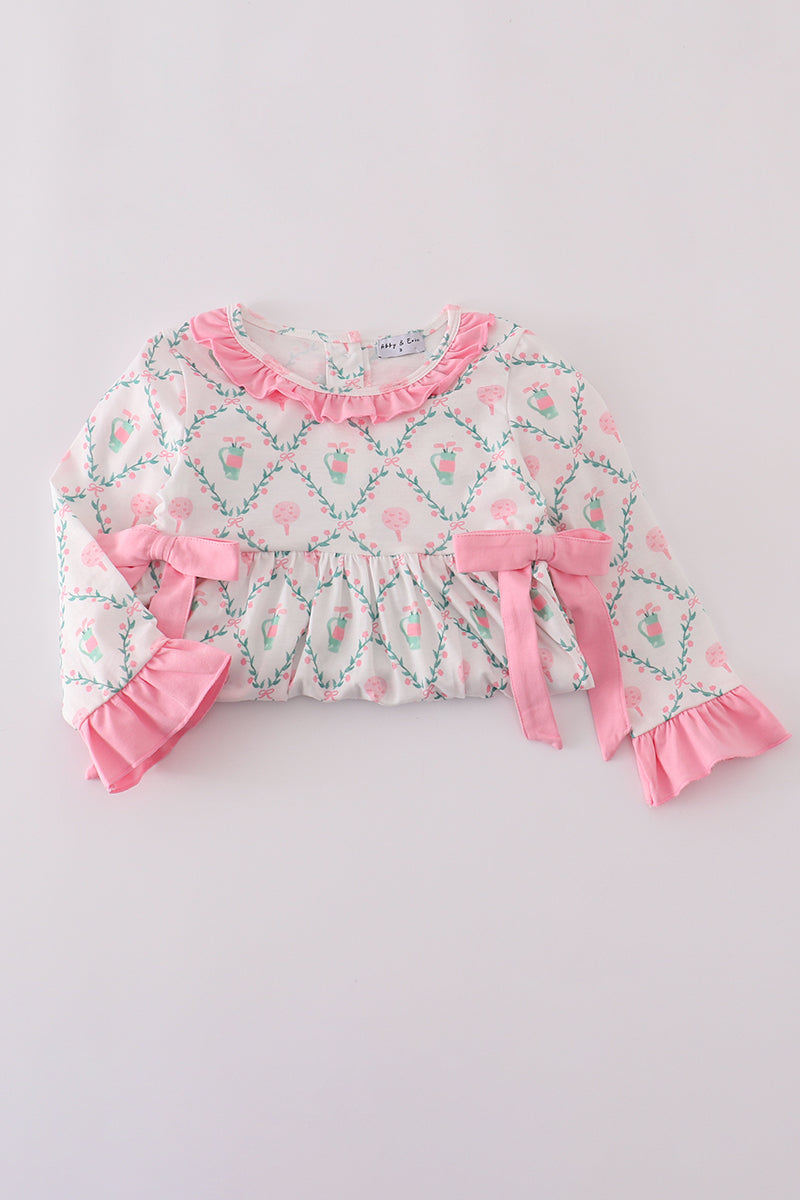 Pink golf print ruffle dress