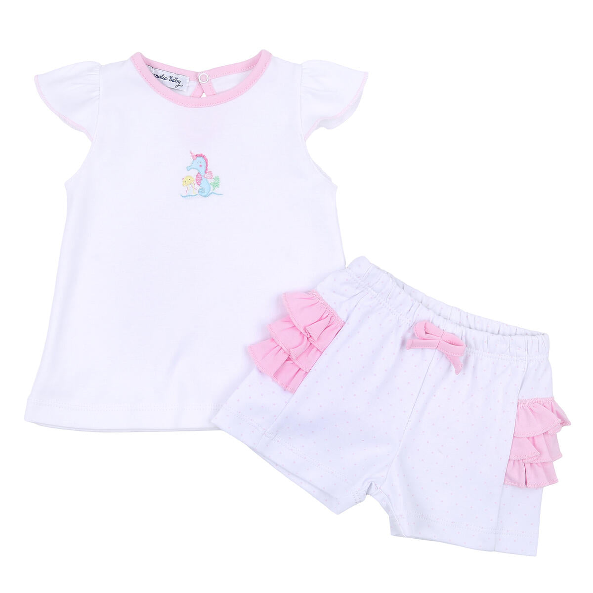 Ocean Bliss Pink Embroidered Pima Cotton Short Set