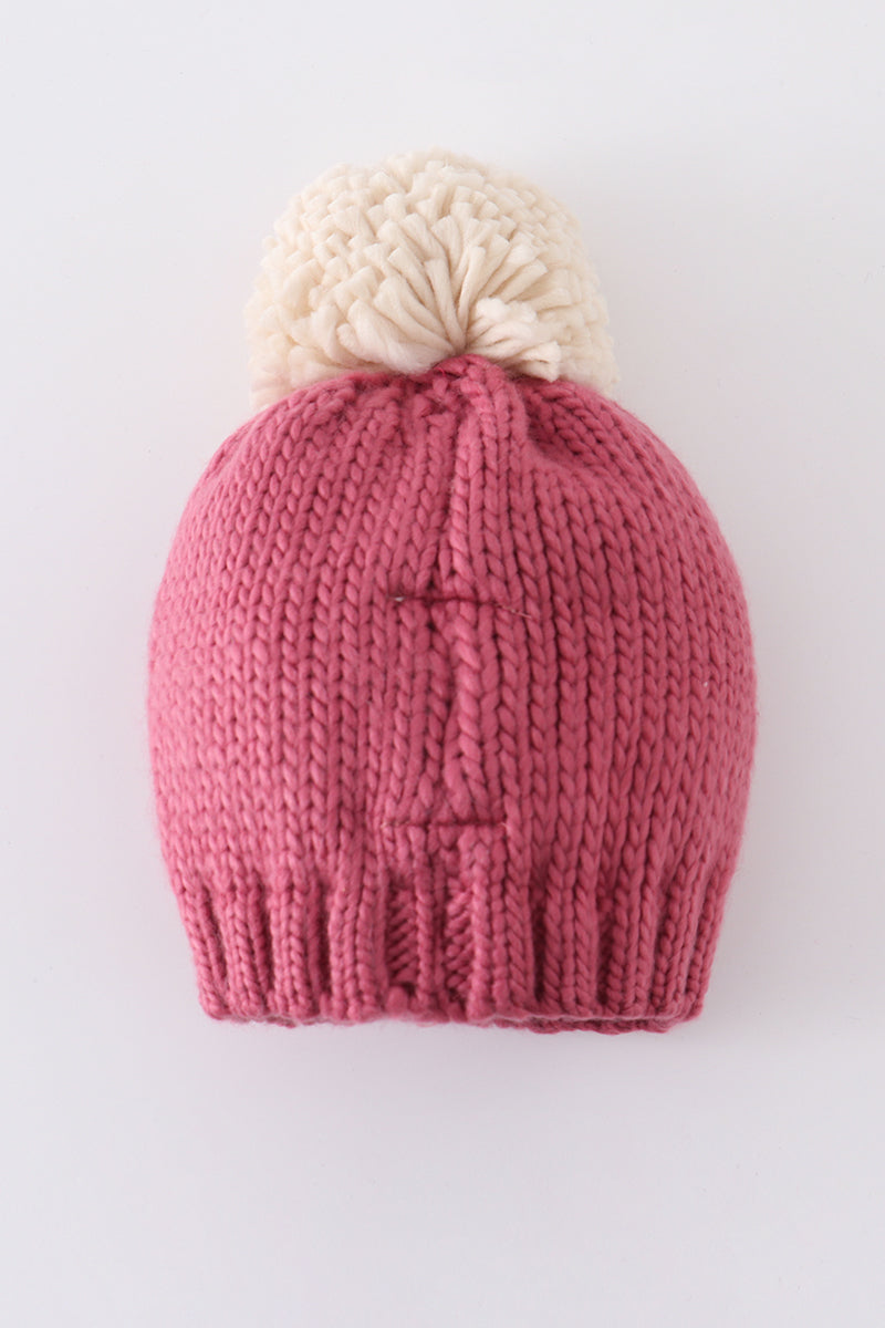 Pink BE MINE knit beanie pom pom hat