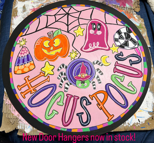 Halloween Pastel Hocus Pocus Ghosy Pumpkin Spider Door Hanger Sign.