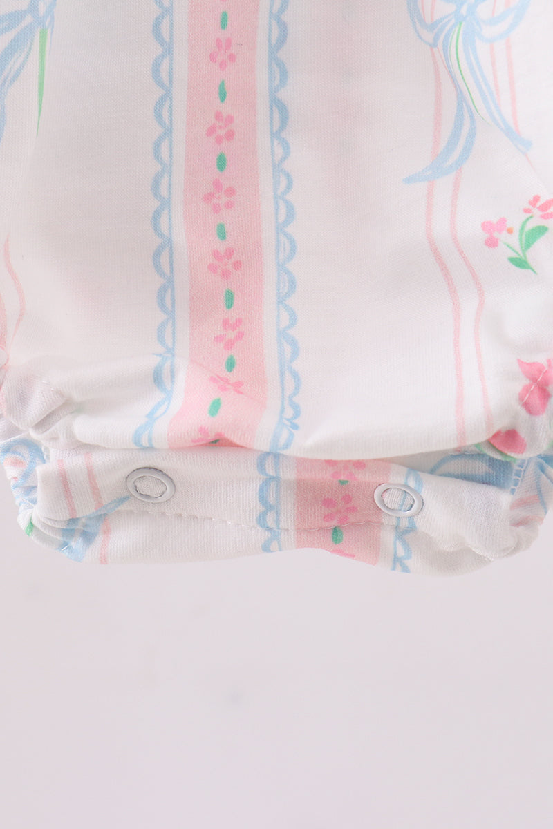 Blue floral I love MAMA smocked ruffle bubble