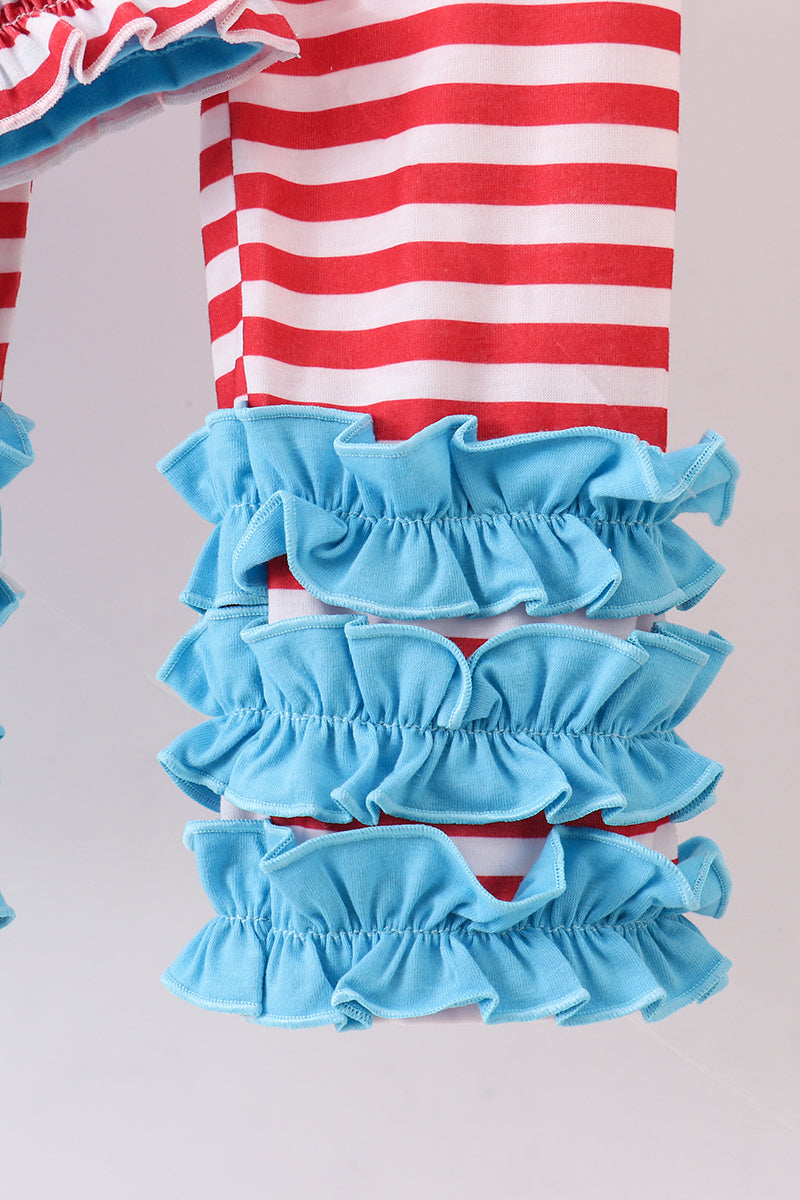 Blue character embroidery pants set