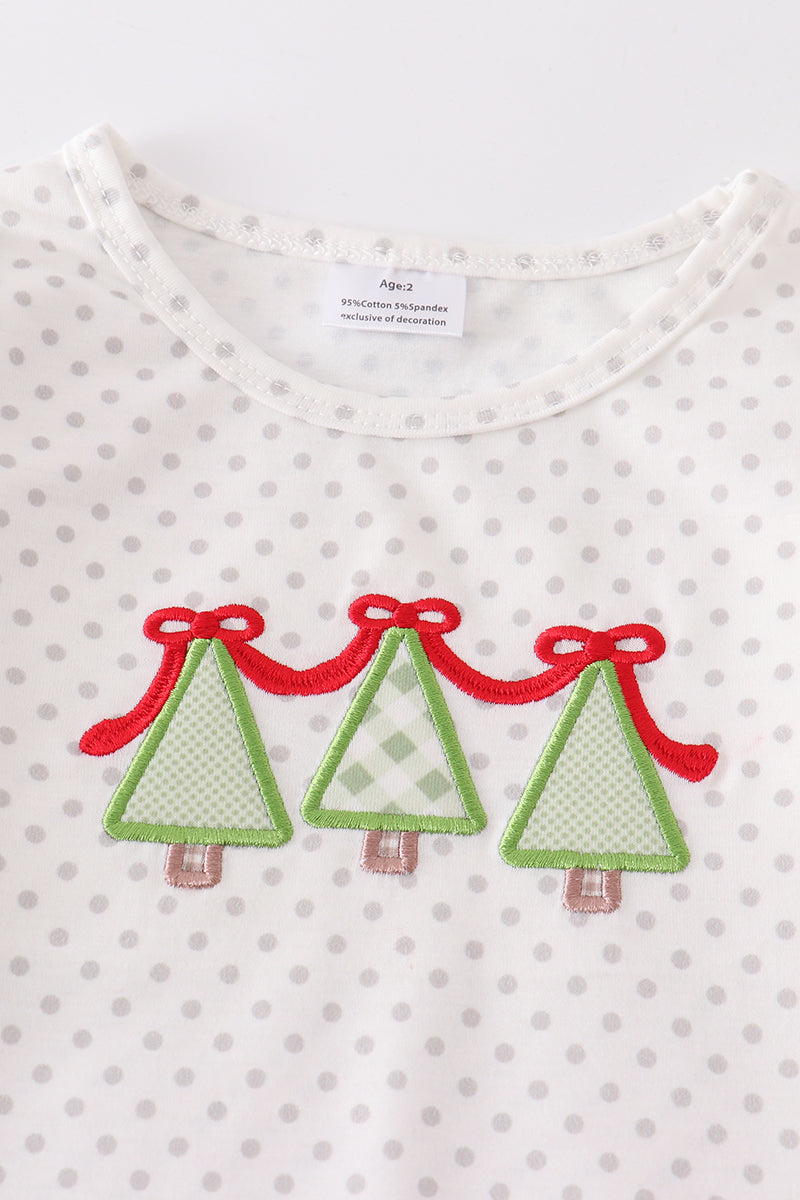 Red christmas tree applique girl set