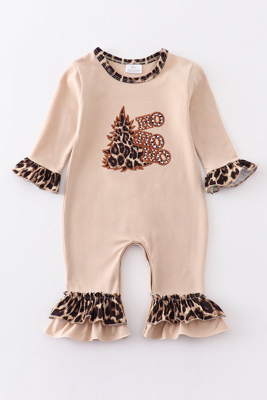 Leopard christmas tree ruffle girl romper