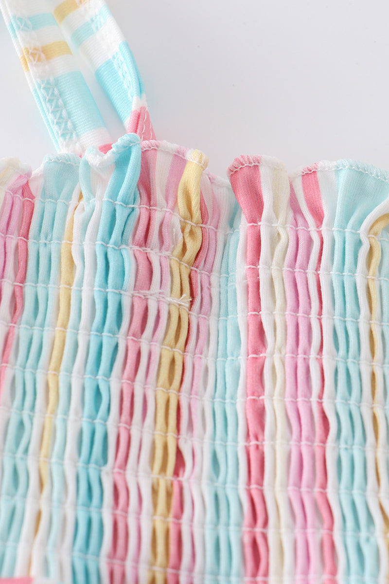 Pink stripe smocked strap girl bubble