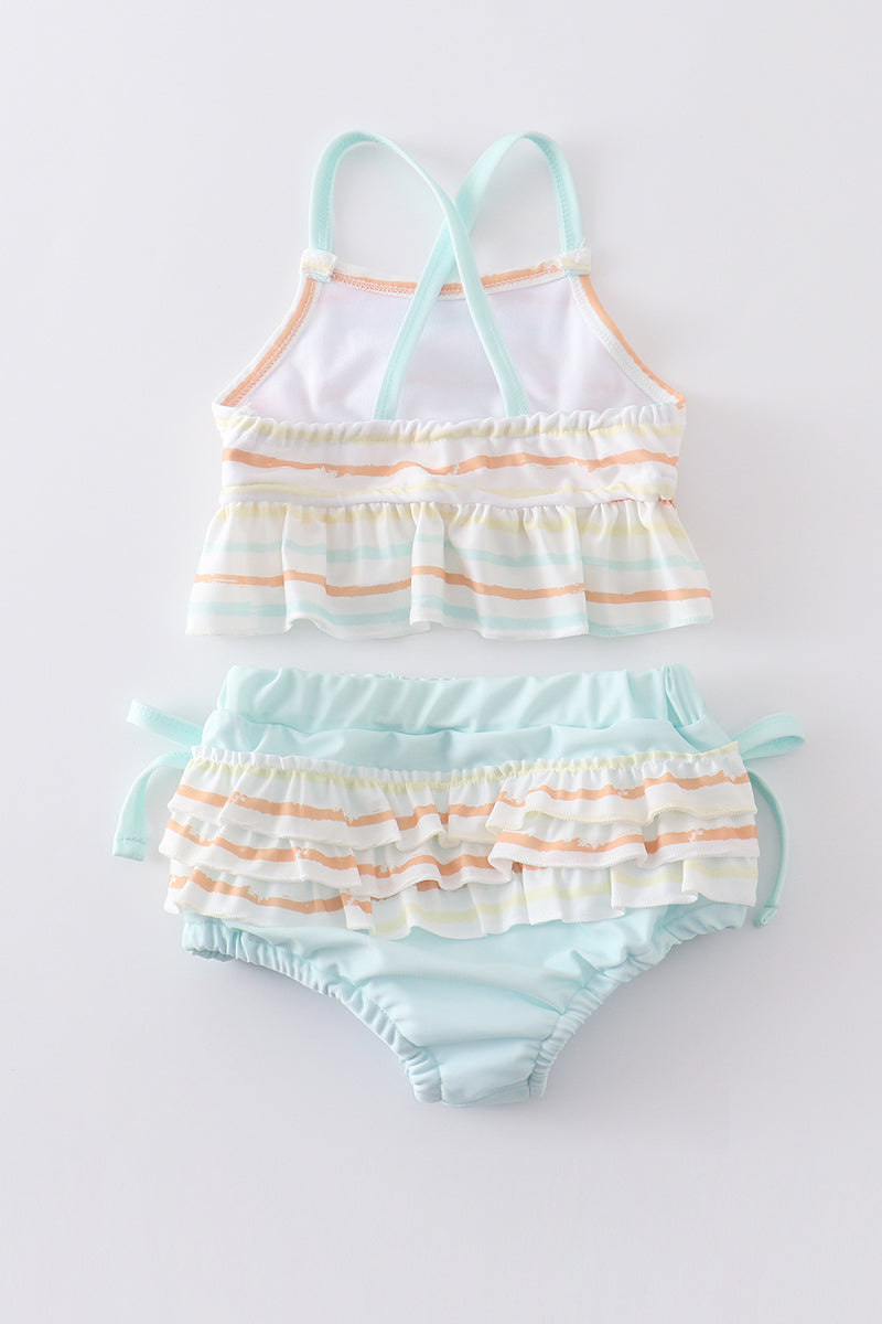 Multicolored stripe two piece girl swimsuit