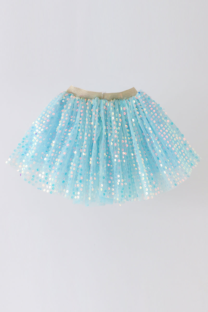 Blue sequin tulle tutu skirt