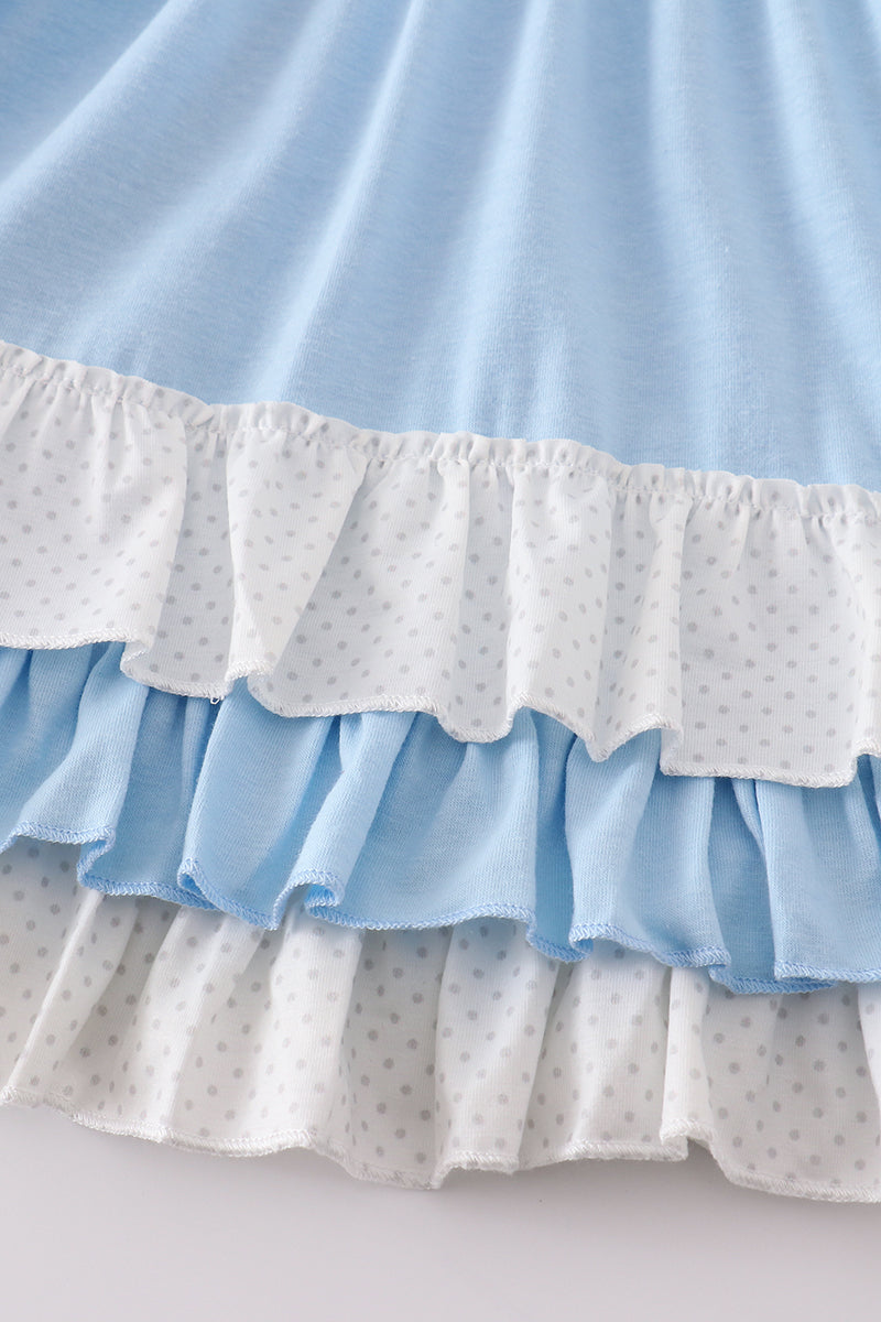 Blue princess embroidery ruffle dress