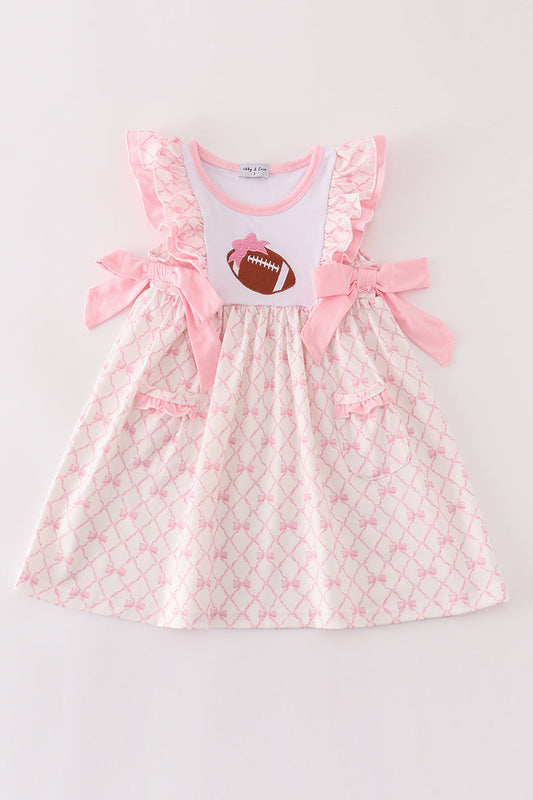 Pink bow football embroidery dress