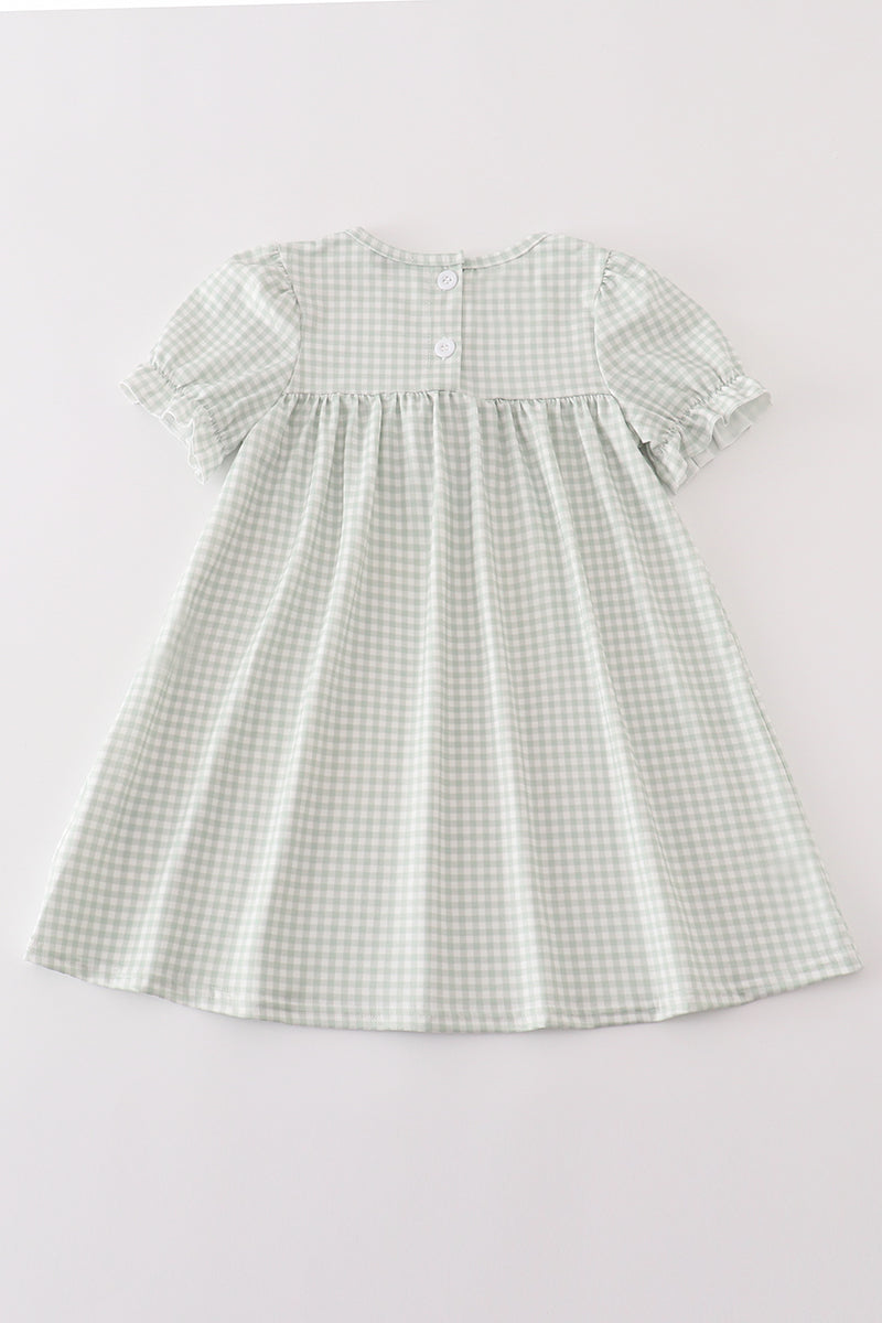 Sage turkey embroidery gingham dress