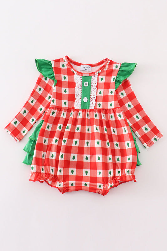 Red christmas tree gingham girl bubble