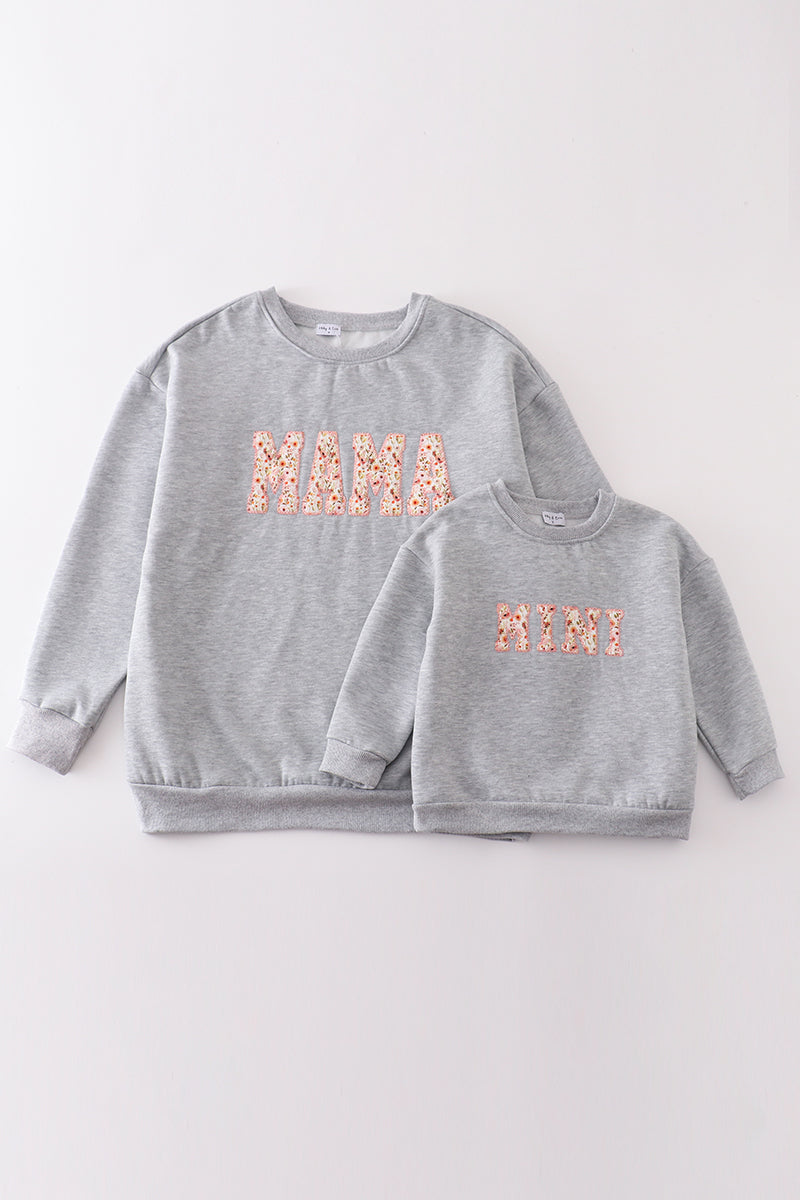 Gray MAMA&MINI applique fleece mom&me sweatshirt