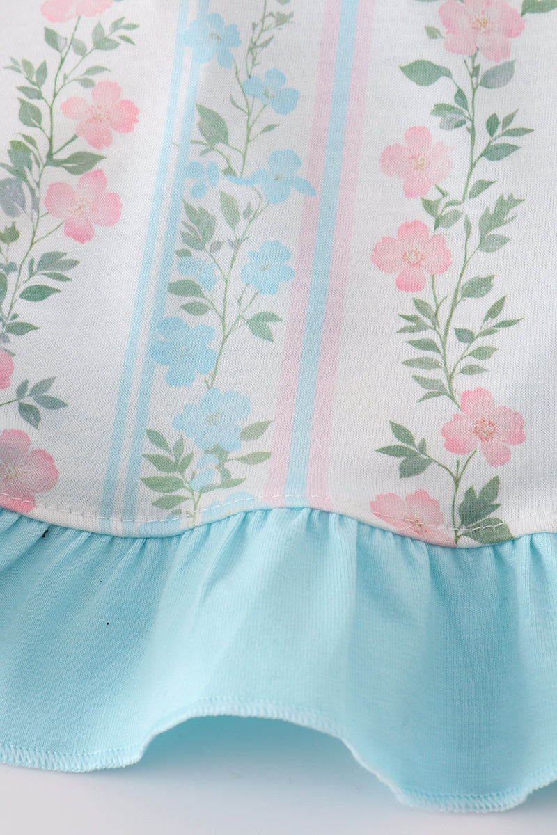 Blue floral print ruffle girl bloomer set