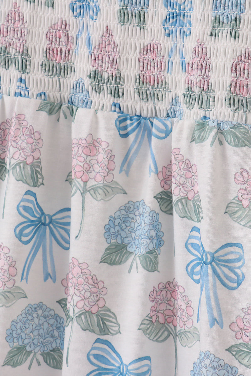 Blue hydrangea bow smocked mom&me dress