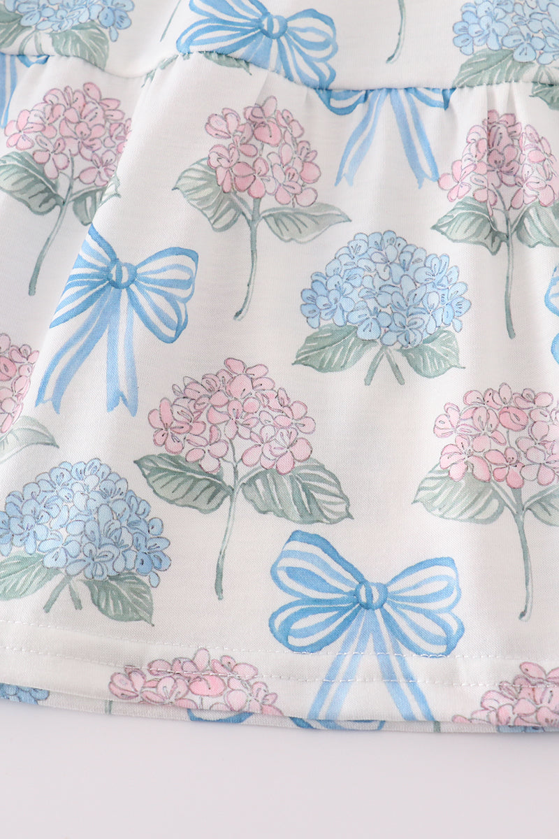 Blue hydrangea bow smocked mom&me dress