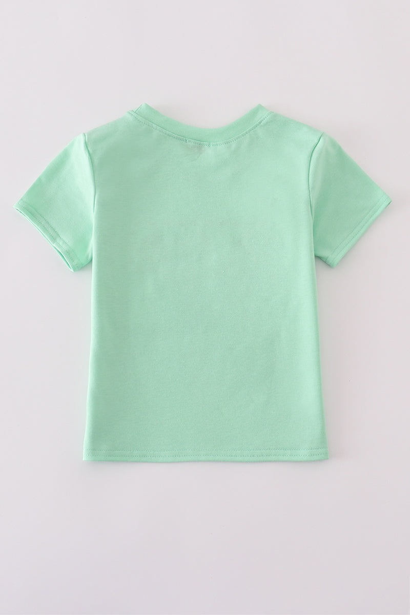 Green seersucker sailboat embroidery top