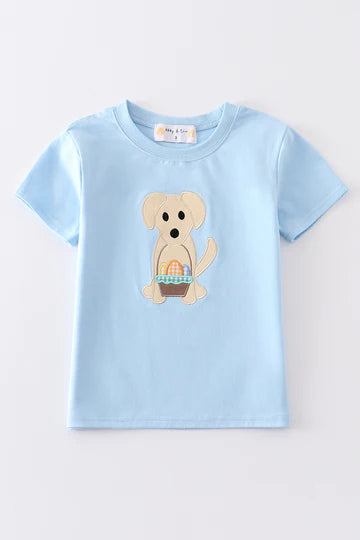 Blue Easter Dog Appliqué Top