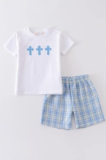 Cross Embroidered Boy Short Set