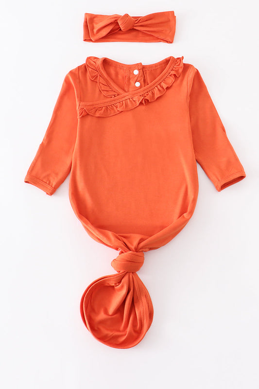 Orange bamboo ruffle 2pc baby gown