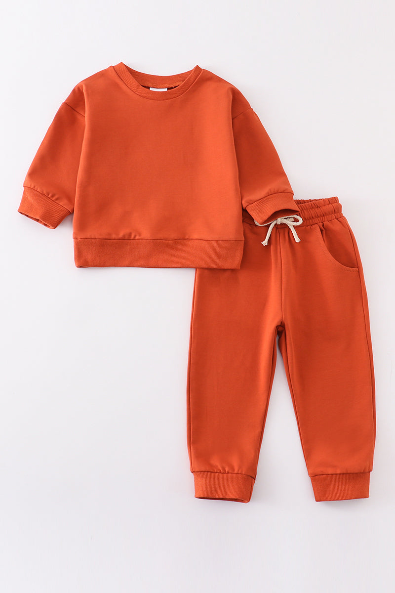 Orange sweatshirt & sweatshirt & pants set