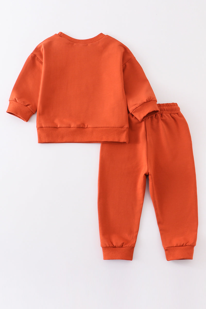 Orange sweatshirt & sweatshirt & pants set