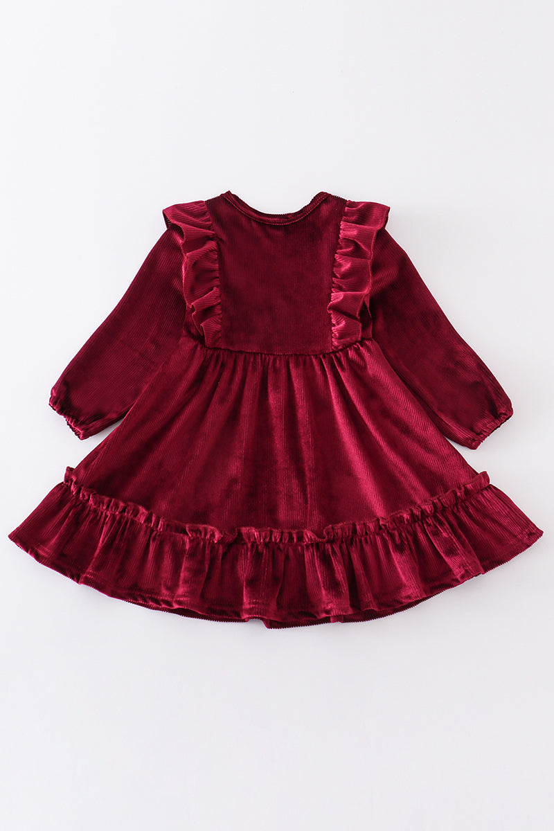 Maroon ruffle velvet dress