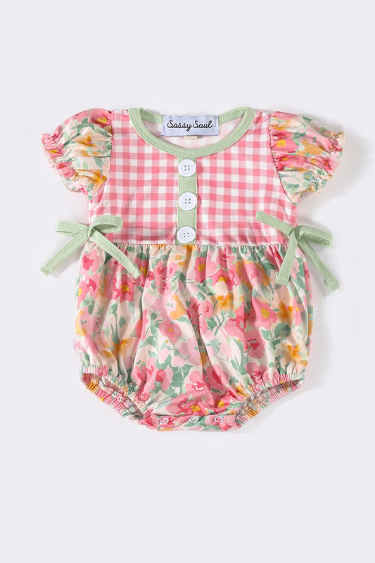 Pink floral plaid girl bubble