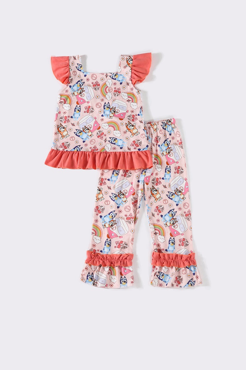 Coral character ruffle pants set