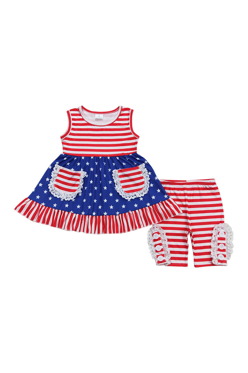 Patriotic star print pocket girl set