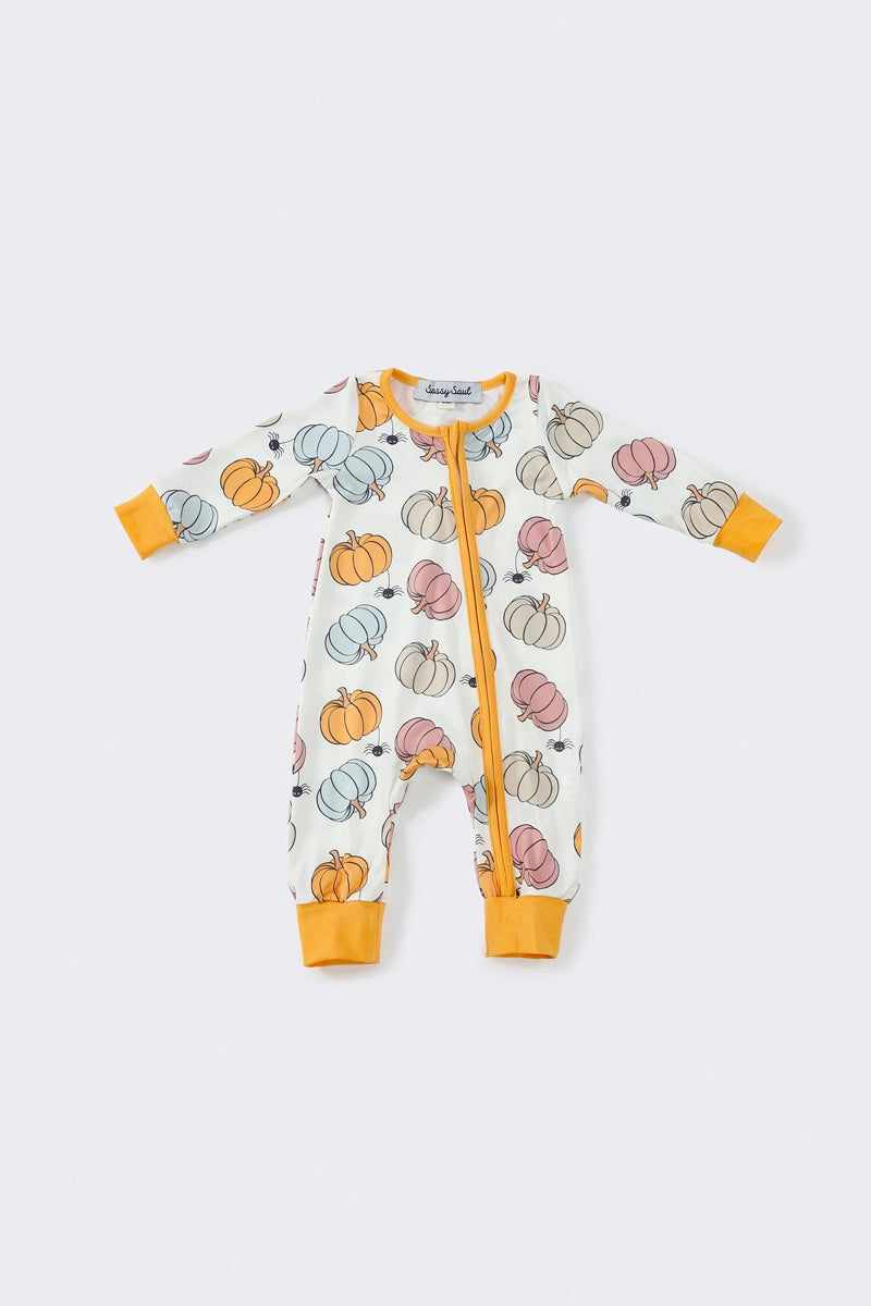 Mustard pumpkin boy romper