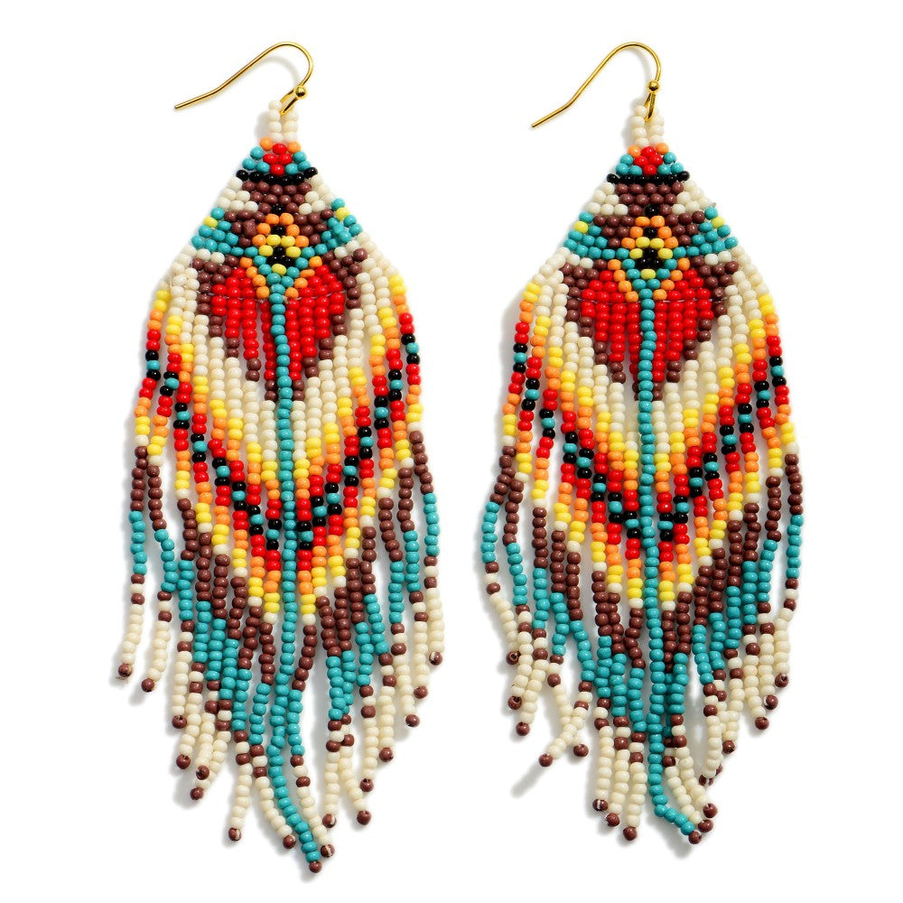 Long Beaded Drop Earrings Featuring Tassel Accents - OBX Prep