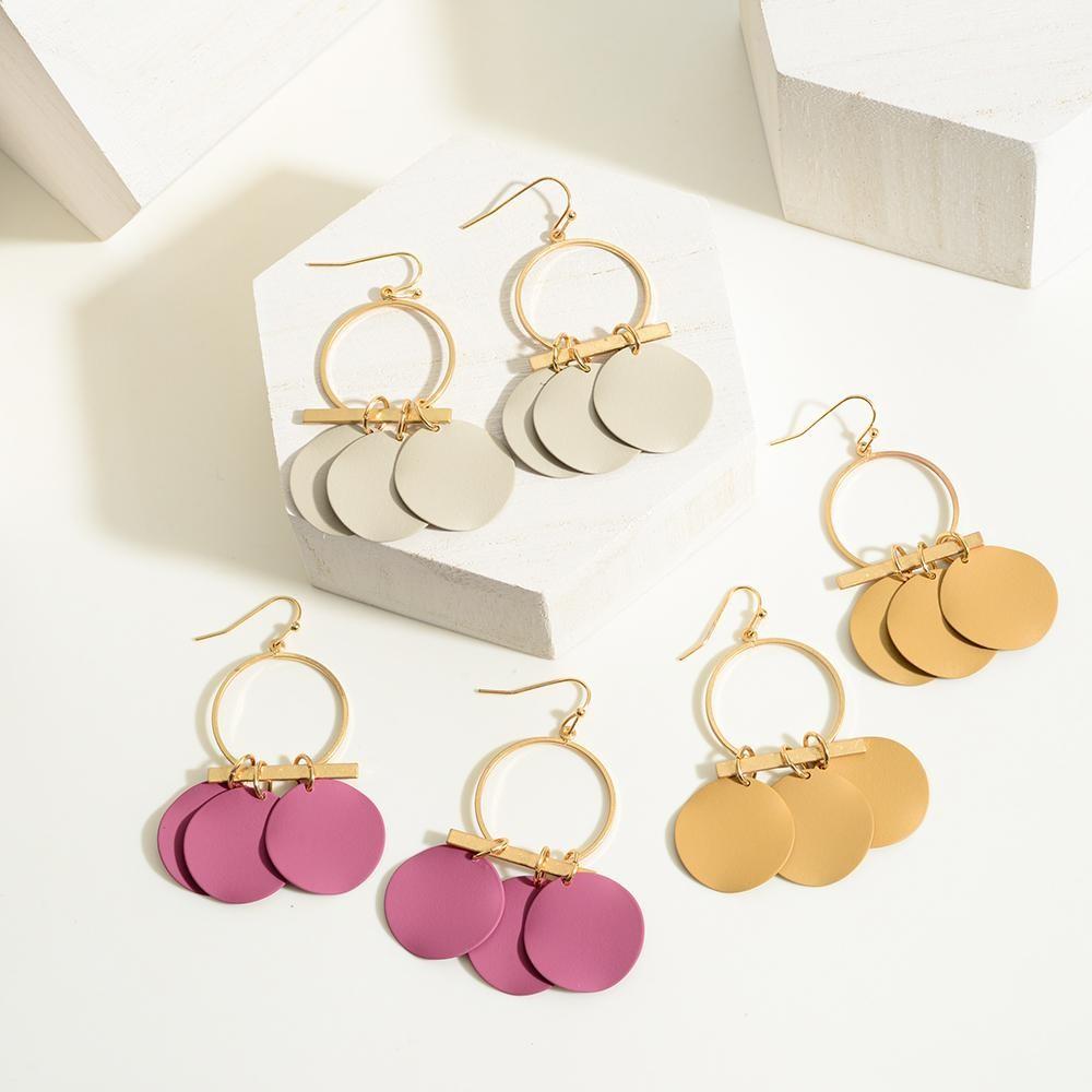 Gold Toned Earrings Featuring Painted Metal Discs - OBX Prep