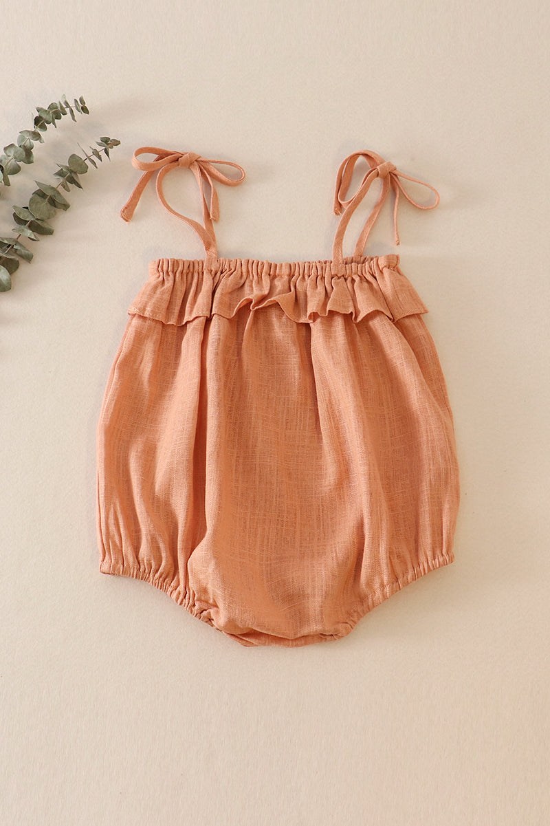 Blush strap ruffle linen girl bubble