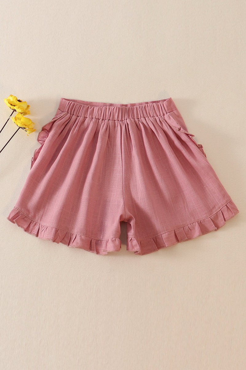 Purple linen ruffle shorts