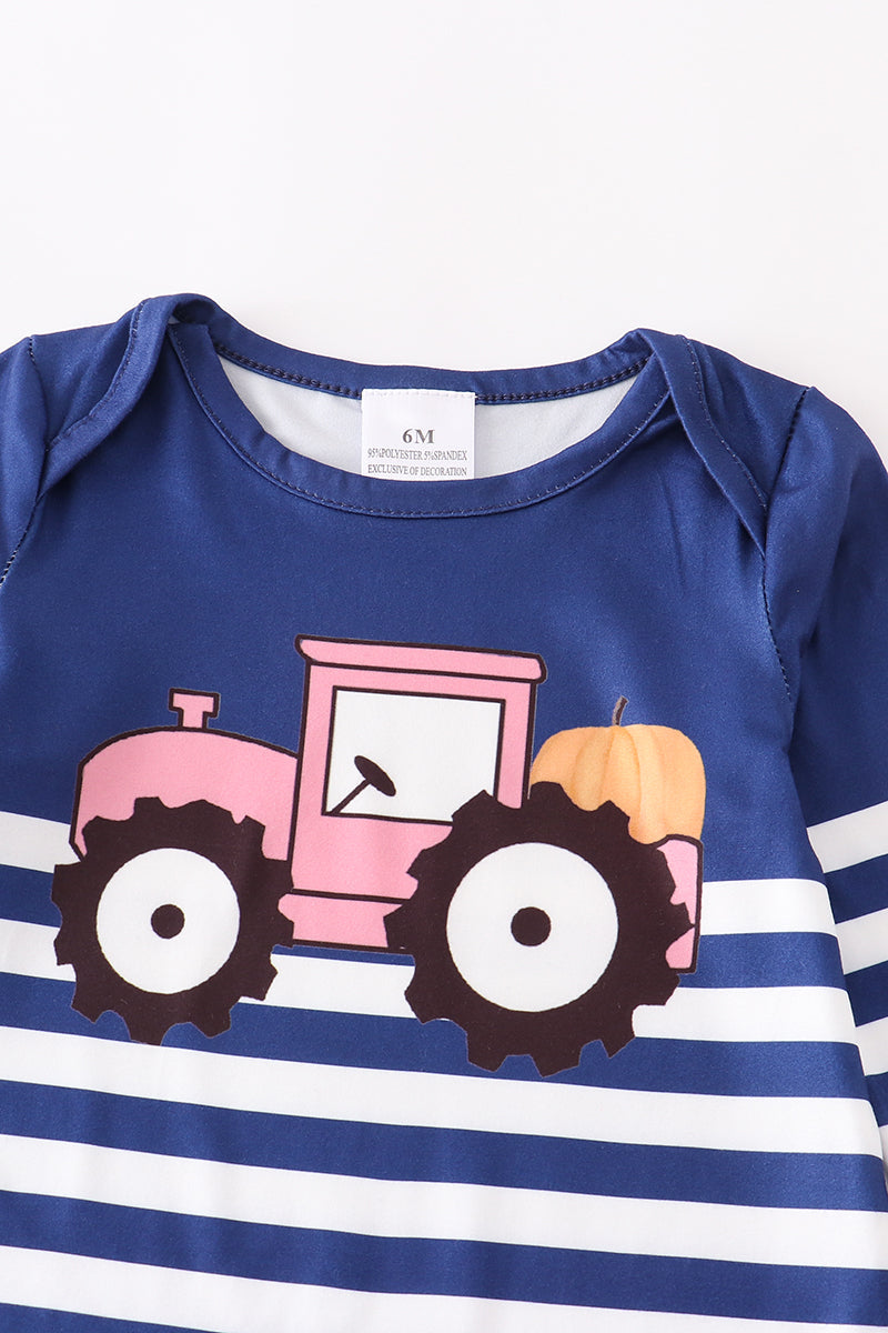 Stripe tractor baby romper