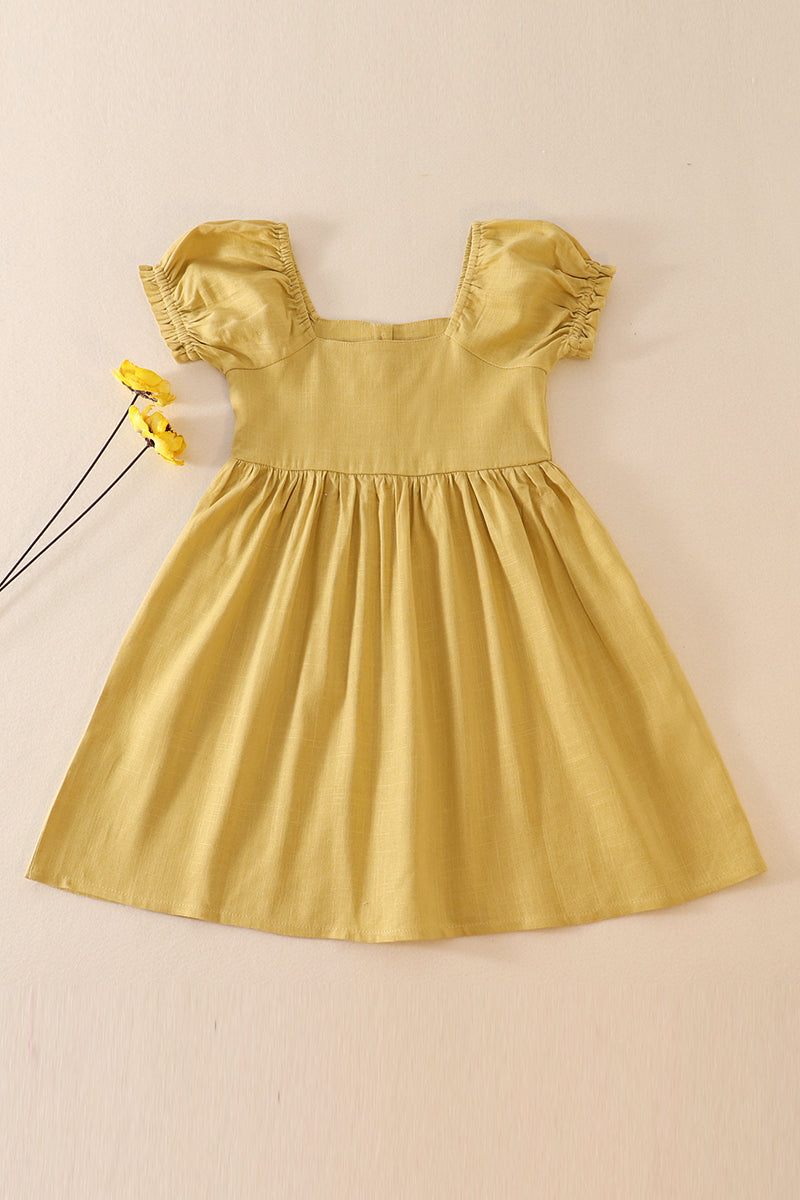 Lemon linen button dress