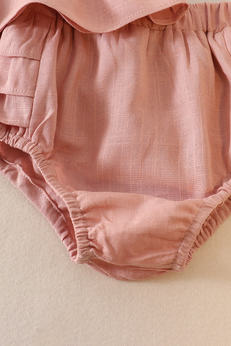 Pink linen ruffle 2pc baby set