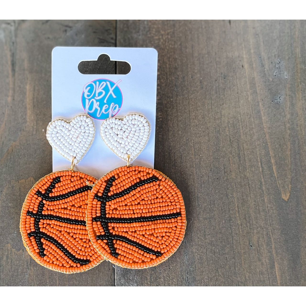 Basketball Heart Seed Bead Dangle Earrings - OBX Prep