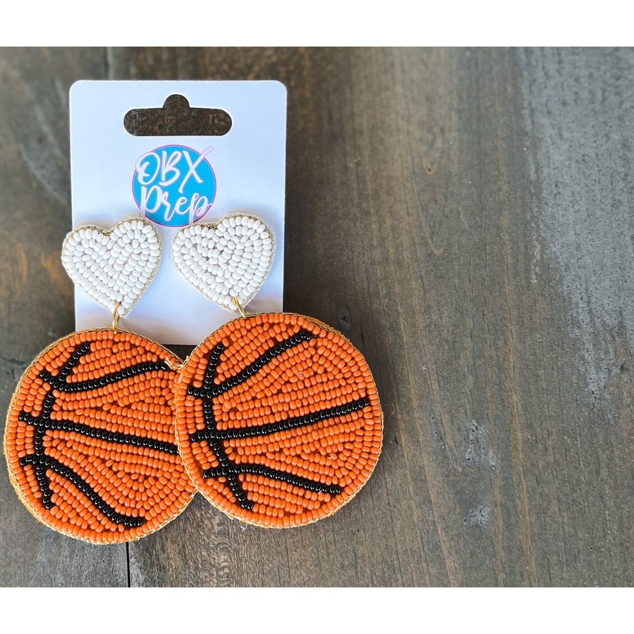 Basketball Heart Seed Bead Dangle Earrings - OBX Prep