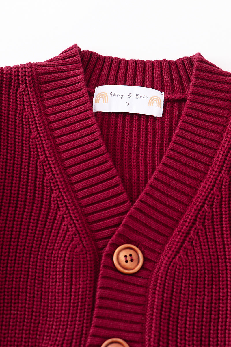 Maroon pocket cardigan sweater