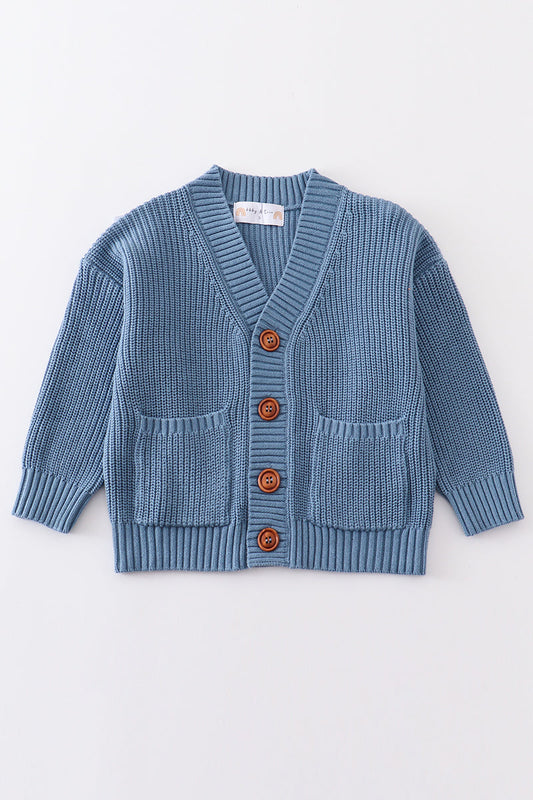 Blue pocket cardigan sweater