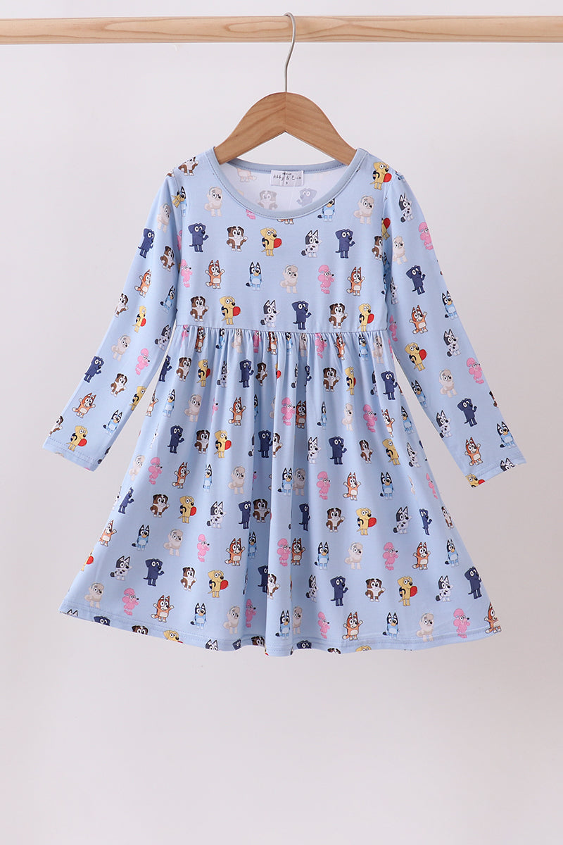 Premium blue character print bamboo dress