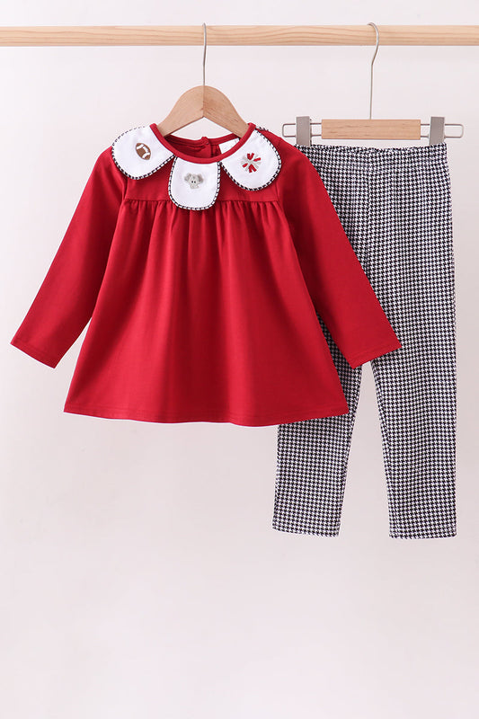 Premium Maroon Alabama elephant football embroidery gingham pants set