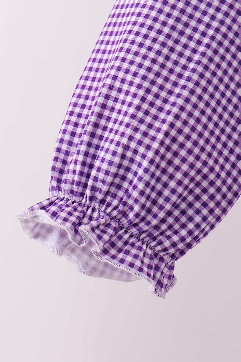 Premium Purple LSU tiger football embroideyr gingham ruffle pants set