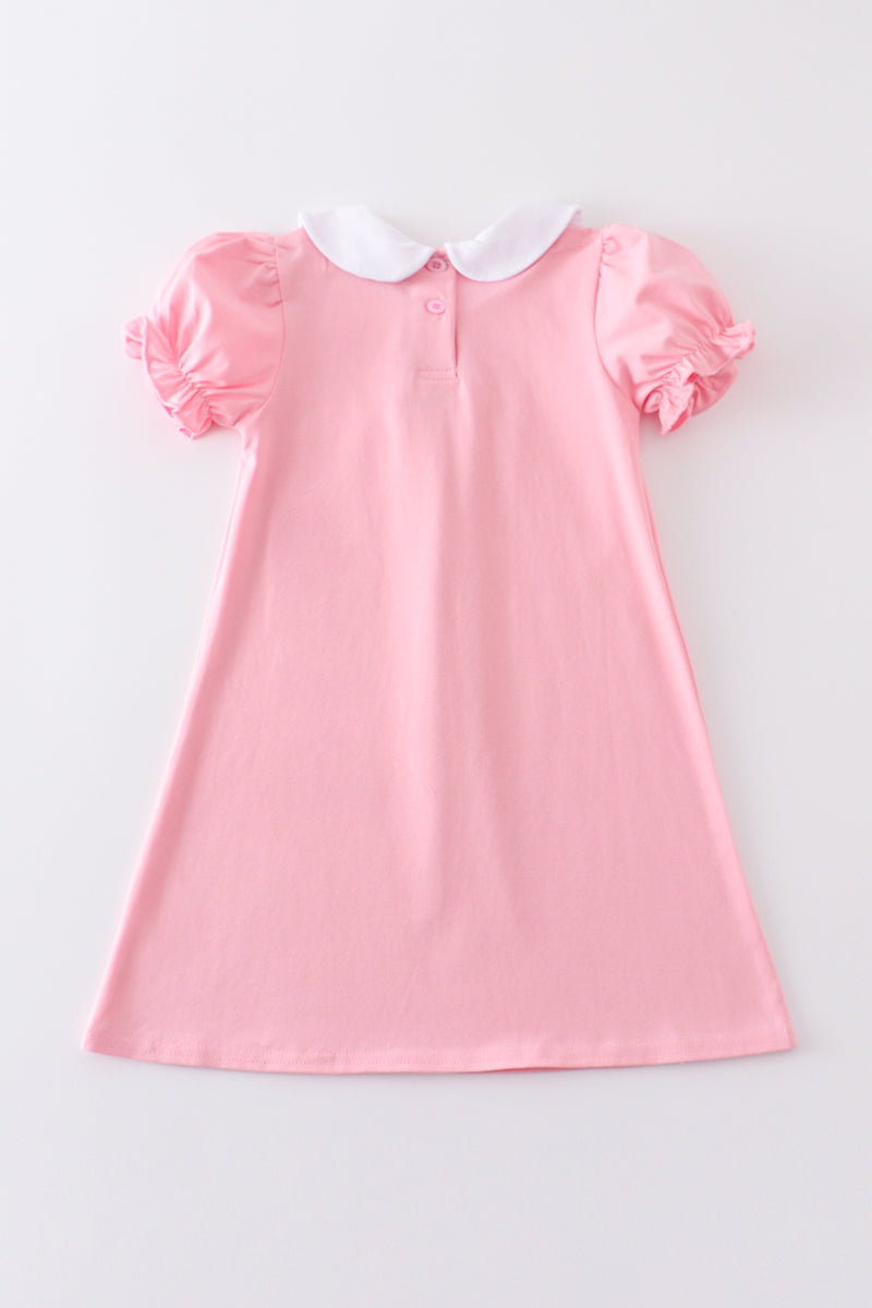 Premium Pink easter bunny embroidery dress
