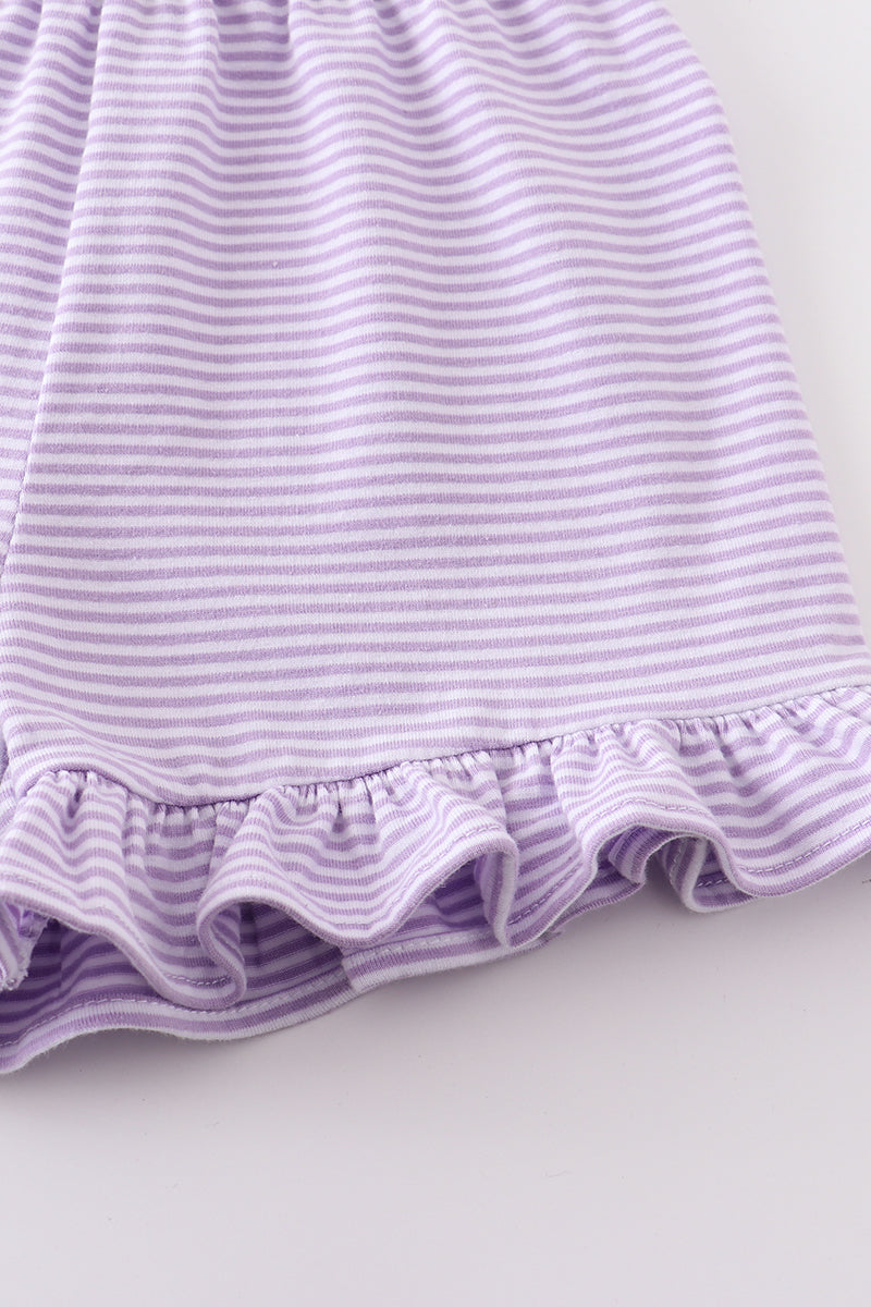 Premium Purple & white stripe basic ruffle shorts