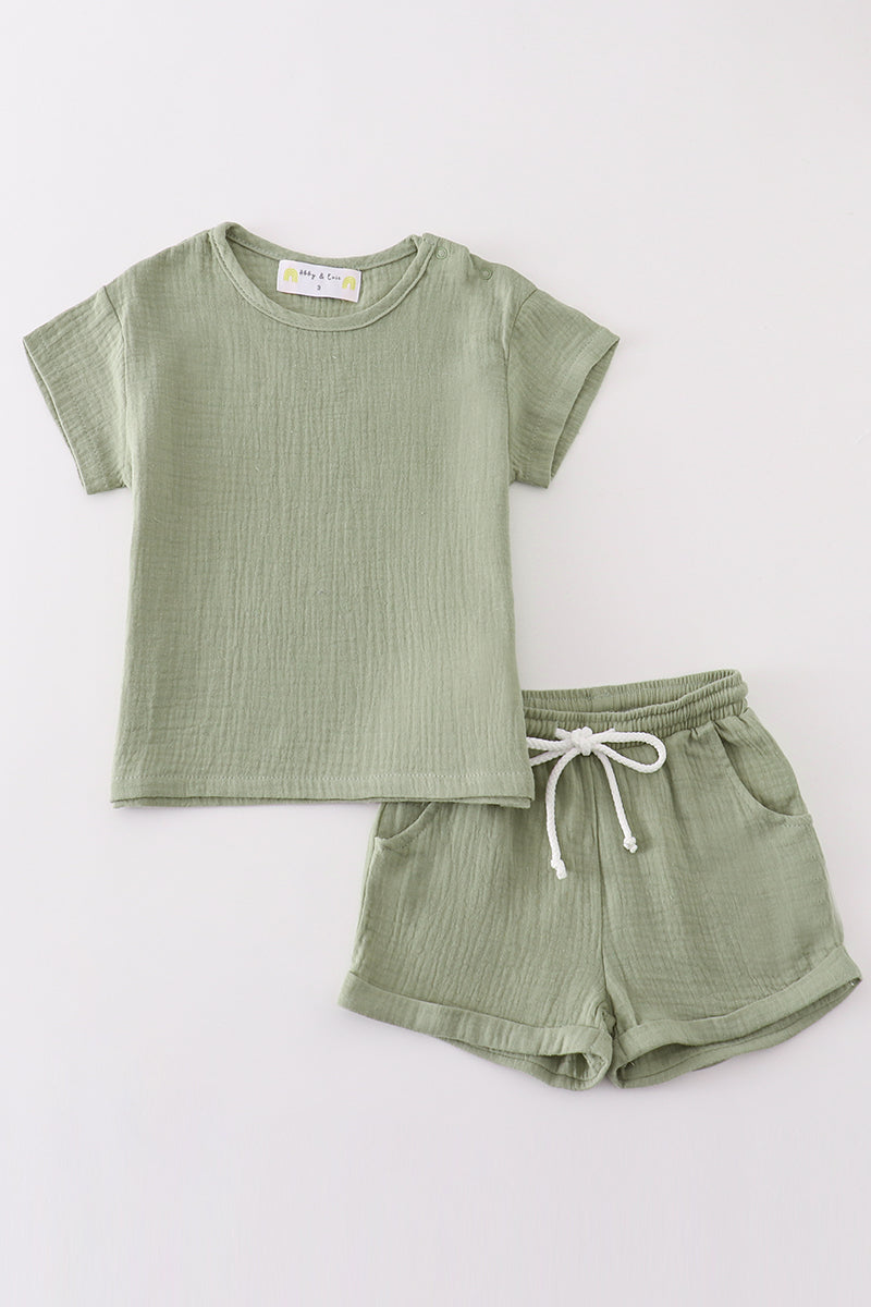 Premium Sage muslin boy shorts set