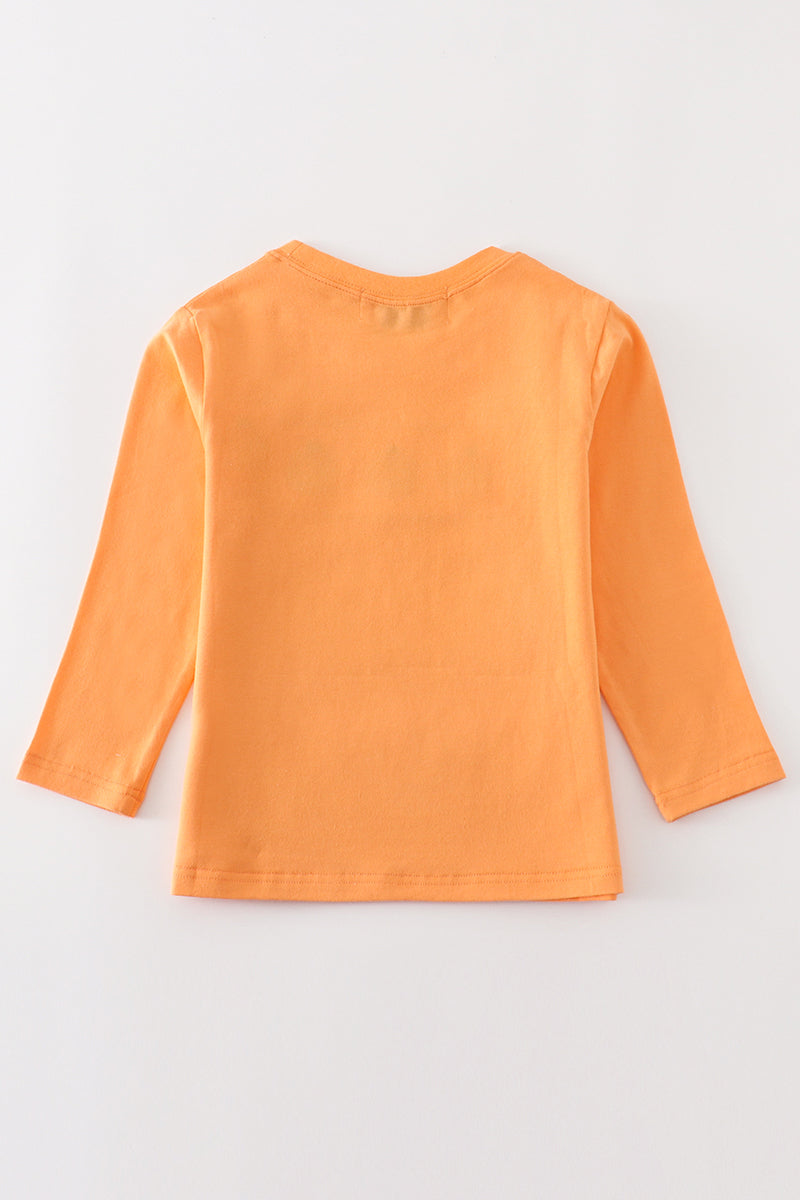 Premium Orange pumpkin embroidery top