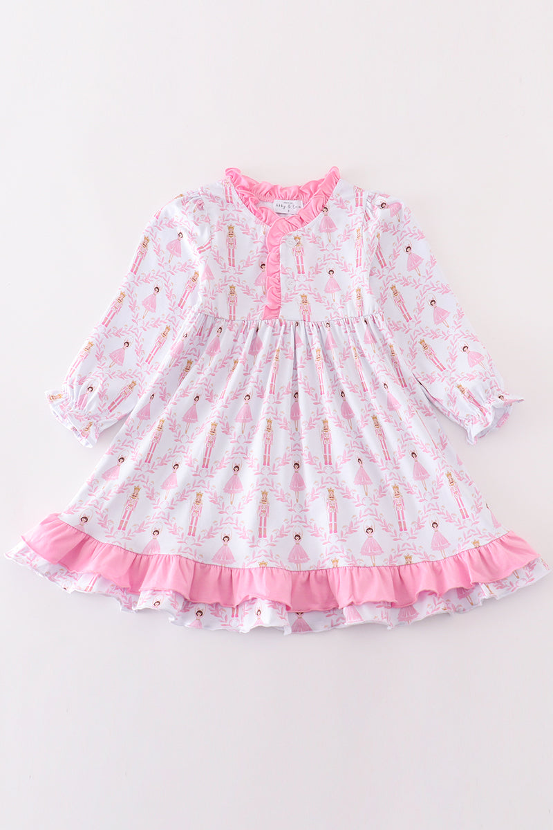 Premium Pink nutcracker print ruffle pajama gown