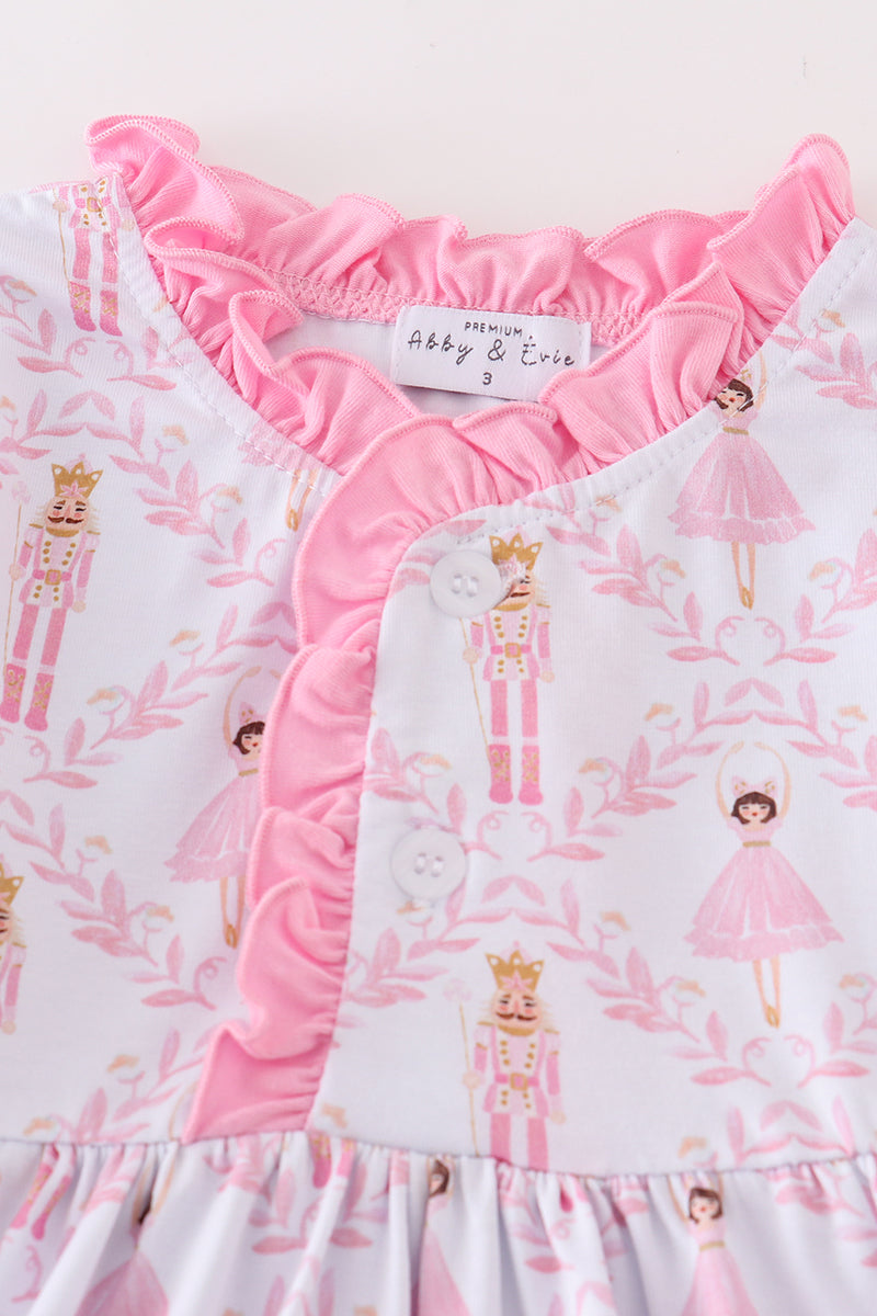 Premium Pink nutcracker print ruffle pajama gown